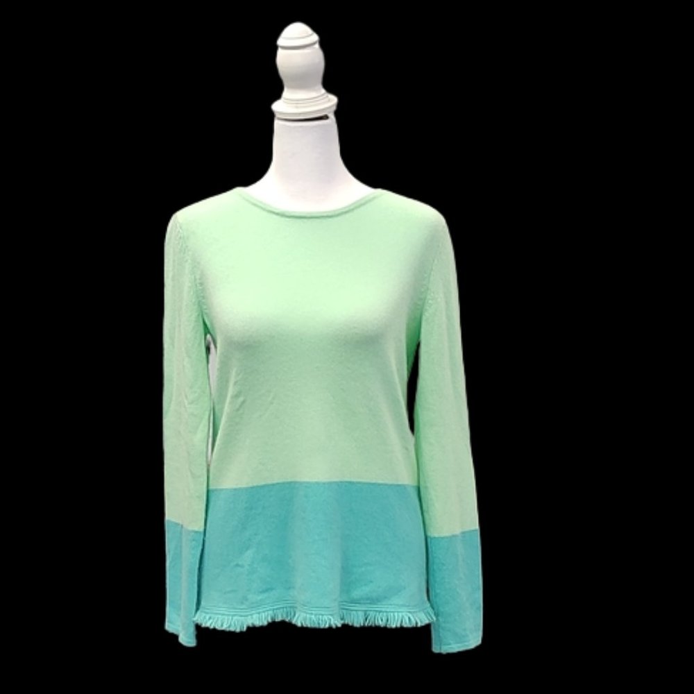 Lilly Pulitzer Green Color Block Cashmere Sweater with Fringe